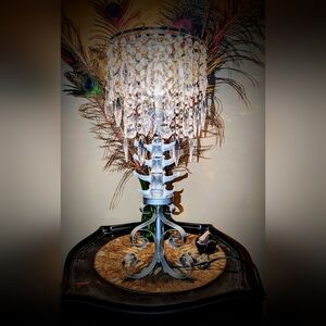 Elegant Silver Chandelier Table Lamp With Genuine Deer Spine